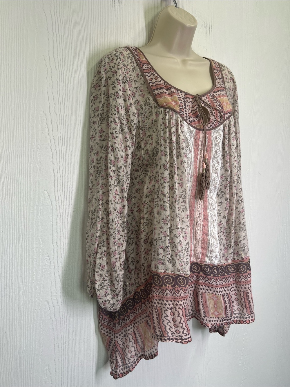 Free People - Dream Lover Ditsy Floral Lace Long Sleeve Blouse Size Small - Picture 3 of 12